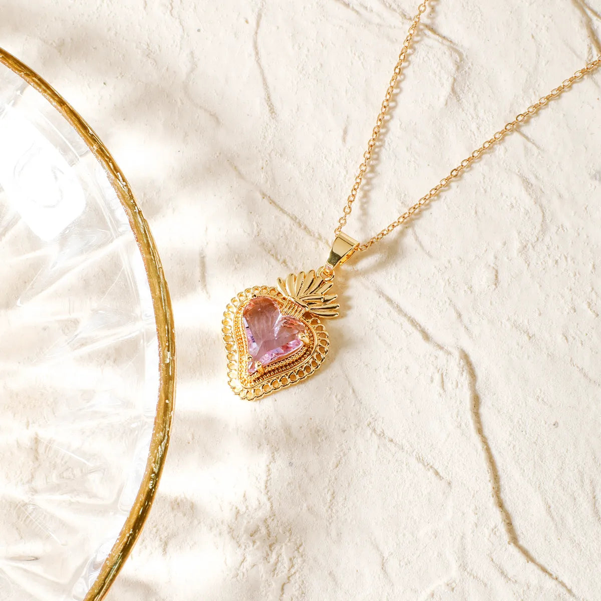 304 Stainless Steel Copper K Gold Plated Rhodium Plated Three-Dimensional Inlay Heart Shape Strawberry Glass Pendant Necklace