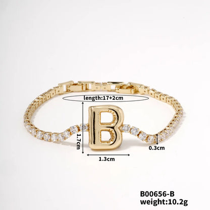 304 Stainless Steel Copper K Gold Plated Simple Style Classic Style Plating Inlay Letter Zircon Bracelets