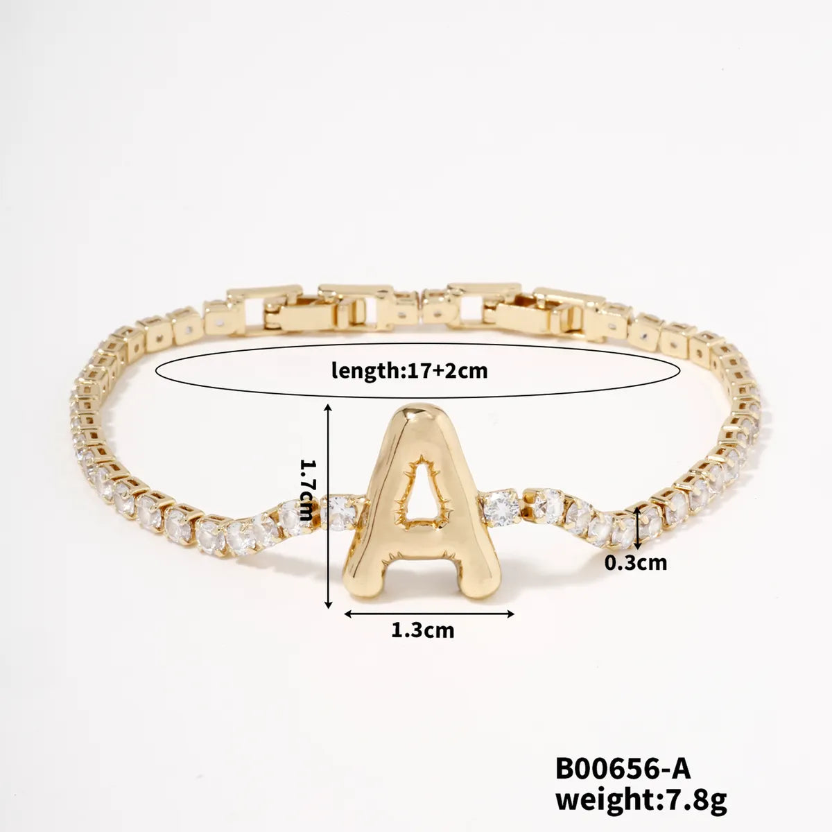 304 Stainless Steel Copper K Gold Plated Simple Style Classic Style Plating Inlay Letter Zircon Bracelets