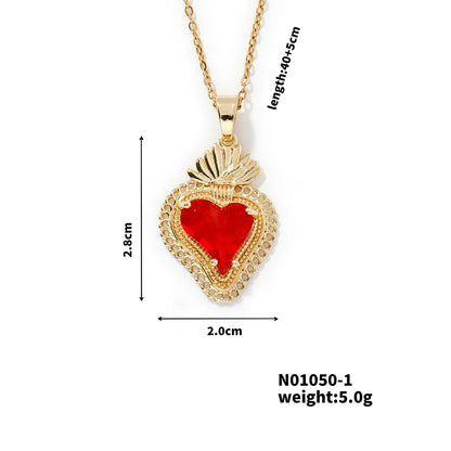 304 Stainless Steel Copper K Gold Plated Three-Dimensional Inlay Heart Shape Strawberry Glass Pendant Necklace