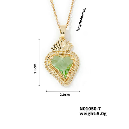 304 Stainless Steel Copper K Gold Plated Three-Dimensional Inlay Heart Shape Strawberry Glass Pendant Necklace