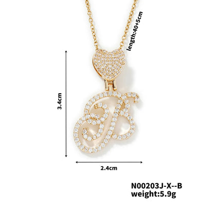 304 Stainless Steel Copper K Gold Plated Three-Dimensional Inlay Letter Heart Shape Zircon Pendant Necklace