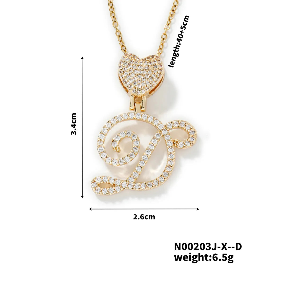 304 Stainless Steel Copper K Gold Plated Three-Dimensional Inlay Letter Heart Shape Zircon Pendant Necklace