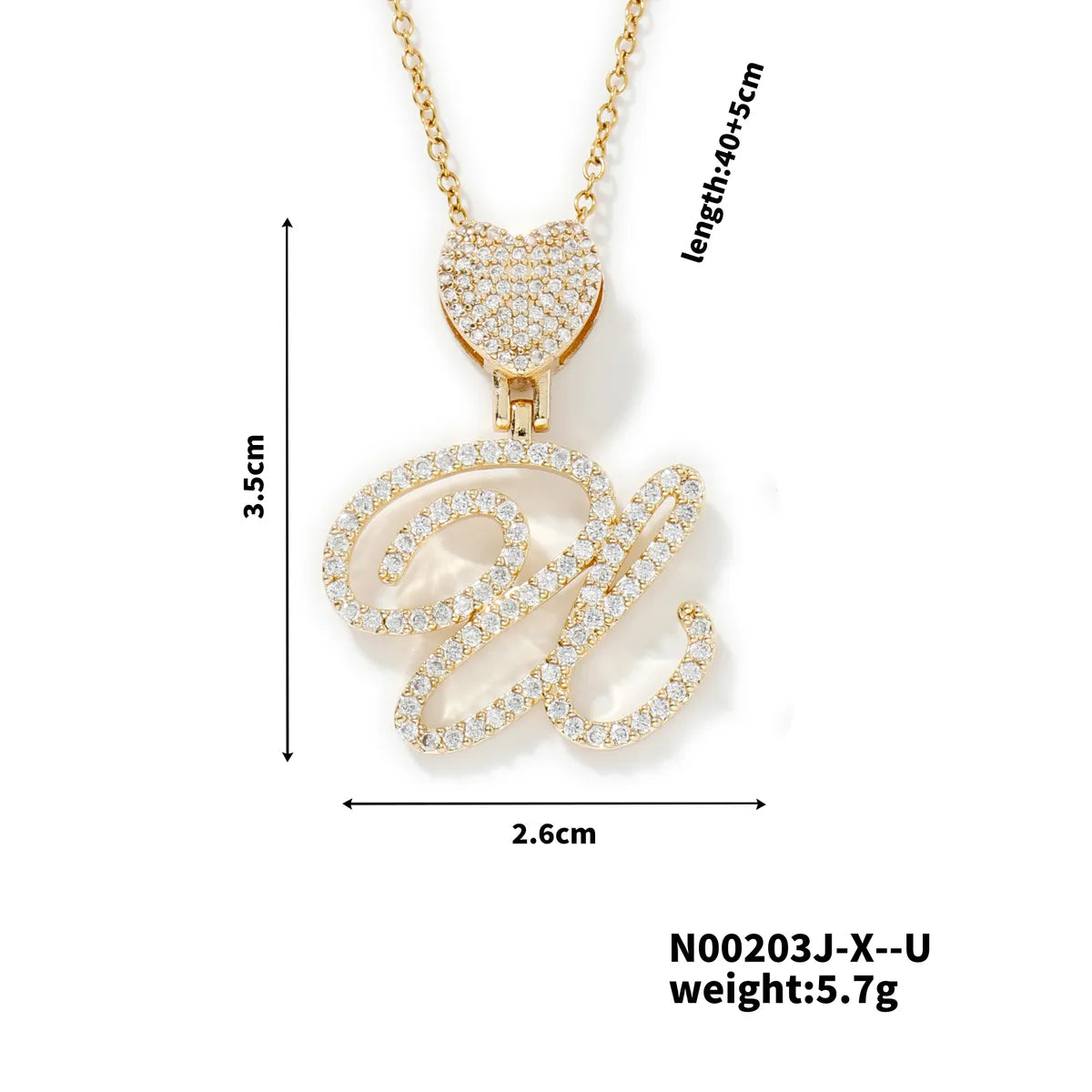 304 Stainless Steel Copper K Gold Plated Three-Dimensional Inlay Letter Heart Shape Zircon Pendant Necklace