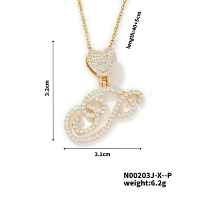 304 Stainless Steel Copper K Gold Plated Three-Dimensional Inlay Letter Heart Shape Zircon Pendant Necklace