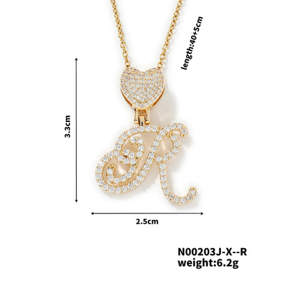 304 Stainless Steel Copper K Gold Plated Three-Dimensional Inlay Letter Heart Shape Zircon Pendant Necklace