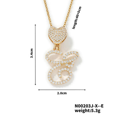 304 Stainless Steel Copper K Gold Plated Three-Dimensional Inlay Letter Heart Shape Zircon Pendant Necklace