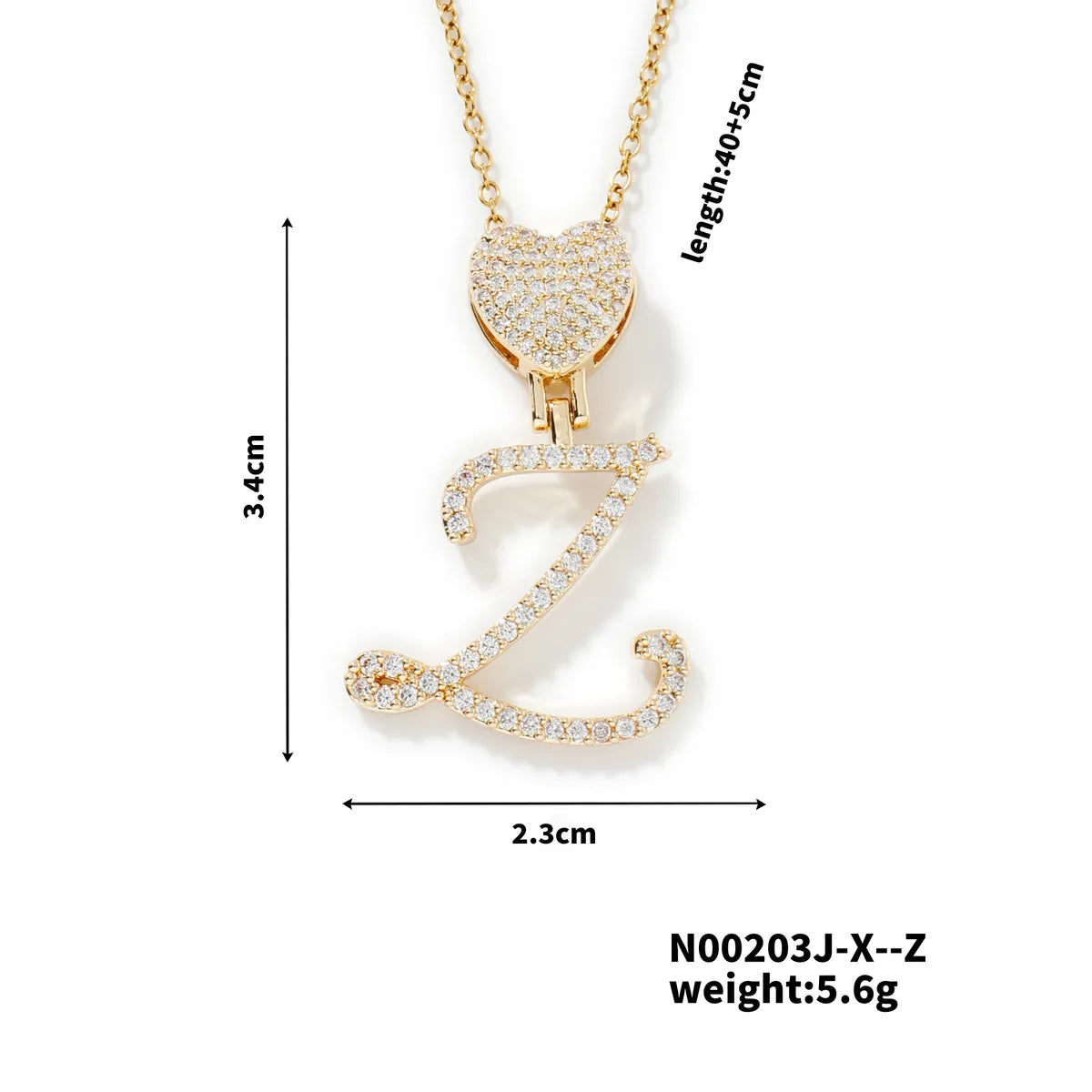 304 Stainless Steel Copper K Gold Plated Three-Dimensional Inlay Letter Heart Shape Zircon Pendant Necklace