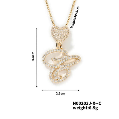 304 Stainless Steel Copper K Gold Plated Three-Dimensional Inlay Letter Heart Shape Zircon Pendant Necklace