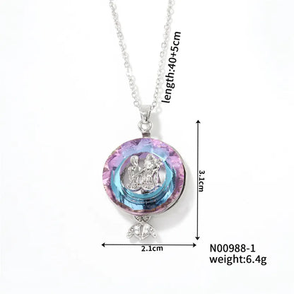 304 Stainless Steel Copper Rhodium Plated Casual Cute Three-Dimensional Inlay Mermaid Crystal Zircon Pendant Necklace