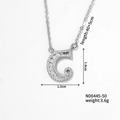 304 Stainless Steel Copper Rhodium Plated Hip-Hop Rock Tropical Asymmetrical Inlay Letter Zircon Pendant Necklace