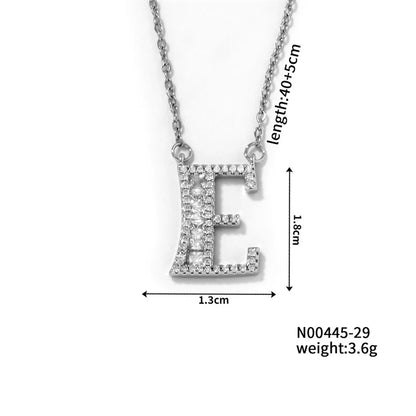 304 Stainless Steel Copper Rhodium Plated Hip-Hop Rock Tropical Asymmetrical Inlay Letter Zircon Pendant Necklace