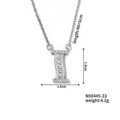 304 Stainless Steel Copper Rhodium Plated Hip-Hop Rock Tropical Asymmetrical Inlay Letter Zircon Pendant Necklace