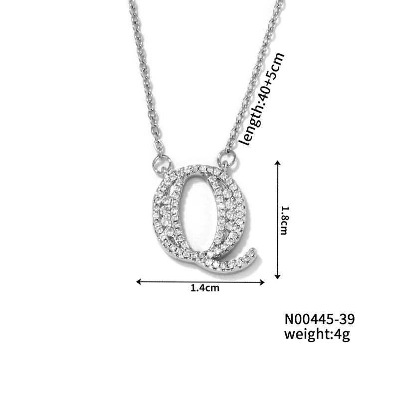 304 Stainless Steel Copper Rhodium Plated Hip-Hop Rock Tropical Asymmetrical Inlay Letter Zircon Pendant Necklace