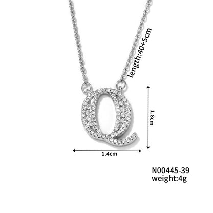 304 Stainless Steel Copper Rhodium Plated Hip-Hop Rock Tropical Asymmetrical Inlay Letter Zircon Pendant Necklace