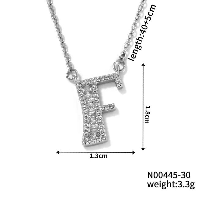 304 Stainless Steel Copper Rhodium Plated Hip-Hop Rock Tropical Asymmetrical Inlay Letter Zircon Pendant Necklace