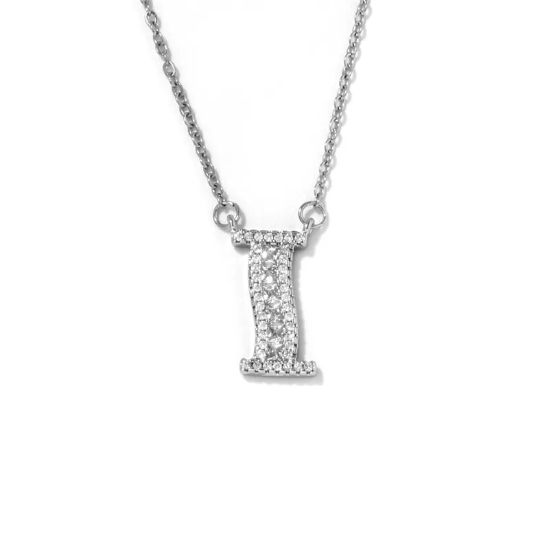 304 Stainless Steel Copper Rhodium Plated Hip-Hop Rock Tropical Asymmetrical Inlay Letter Zircon Pendant Necklace