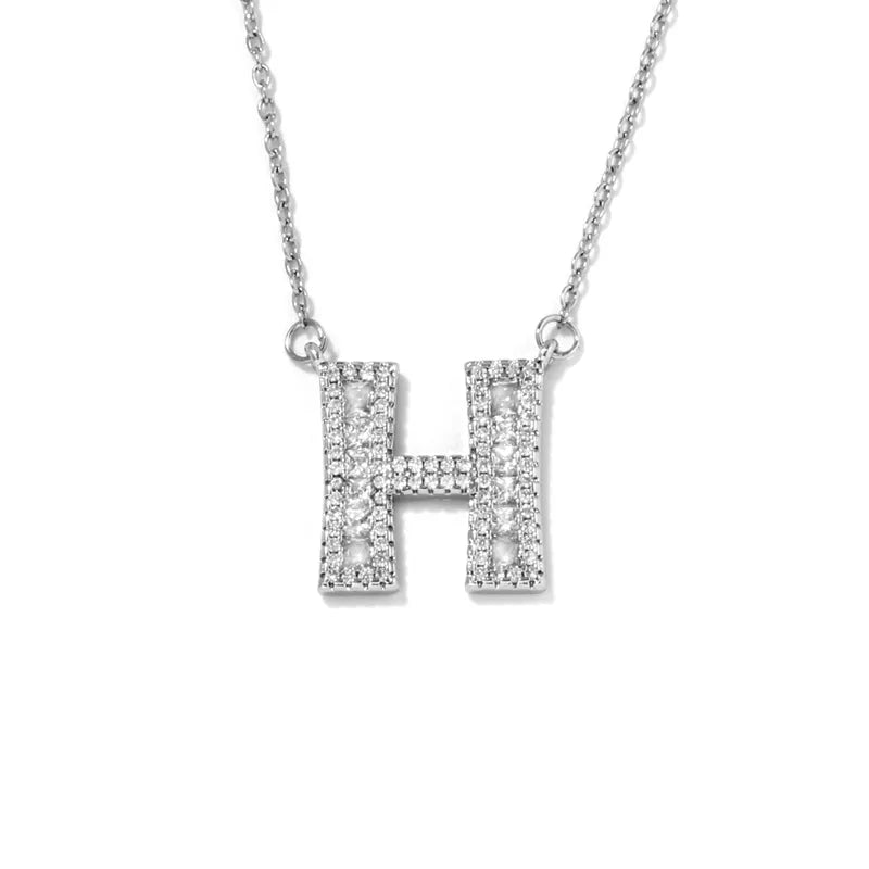 304 Stainless Steel Copper Rhodium Plated Hip-Hop Rock Tropical Asymmetrical Inlay Letter Zircon Pendant Necklace