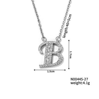 304 Stainless Steel Copper Rhodium Plated Hip-Hop Rock Tropical Asymmetrical Inlay Letter Zircon Pendant Necklace