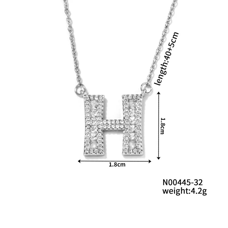 304 Stainless Steel Copper Rhodium Plated Hip-Hop Rock Tropical Asymmetrical Inlay Letter Zircon Pendant Necklace