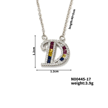 304 Stainless Steel Copper Rhodium Plated Hip-Hop Vacation Shiny Plating Inlay Letter Zircon Pendant Necklace