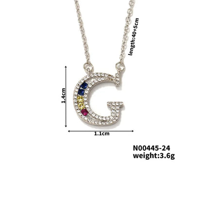 304 Stainless Steel Copper Rhodium Plated Hip-Hop Vacation Shiny Plating Inlay Letter Zircon Pendant Necklace