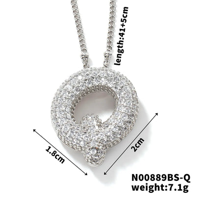 304 Stainless Steel Copper Rhodium Plated Three-Dimensional Inlay Letter Zircon Pendant Necklace