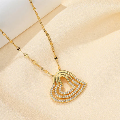 304 Stainless Steel Copper Simple Style Classic Style Layered Heart Shape Pendant Necklace