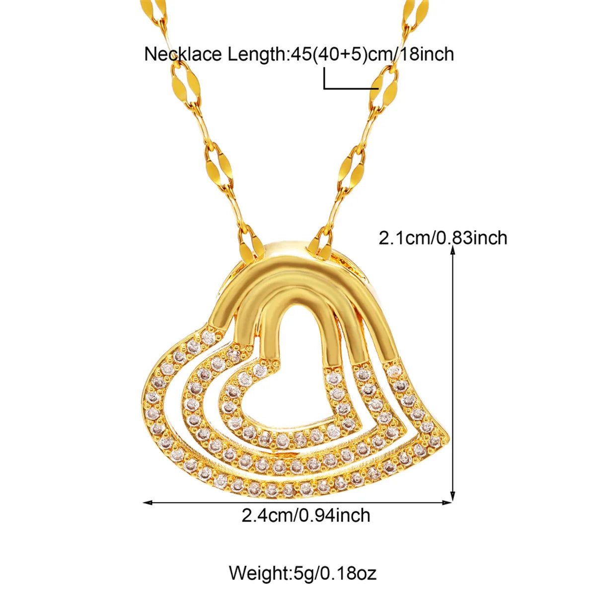 304 Stainless Steel Copper Simple Style Classic Style Layered Heart Shape Pendant Necklace