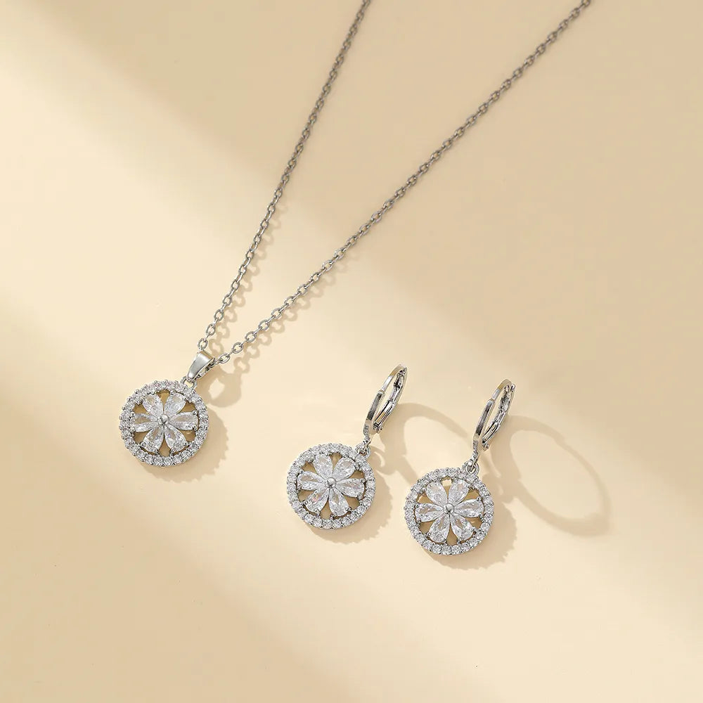 304 Stainless Steel Copper Simple Style Shiny Inlay Flower Zircon Jewelry Set