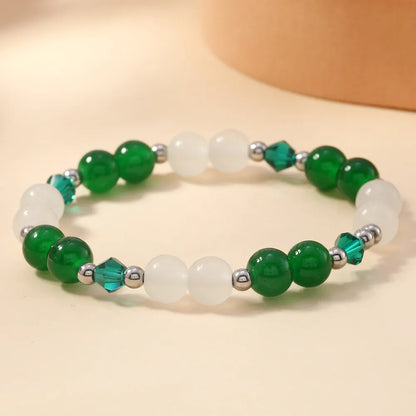 304 Stainless Steel Crystal Glass Simple Style Classic Style Beaded Round Bracelets