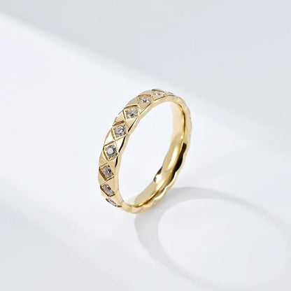 Wholesale Jewelry Elegant Lady Classic Style Rhombus 304 Stainless Steel Rhinestones 18K Gold Plated Inlay Rings