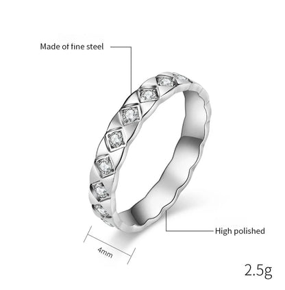 Wholesale Jewelry Elegant Lady Classic Style Rhombus 304 Stainless Steel Rhinestones 18K Gold Plated Inlay Rings