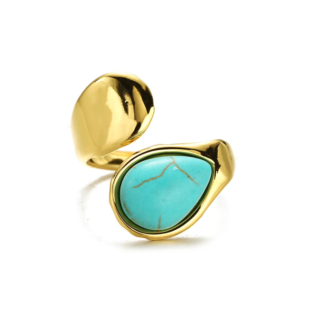 304 Stainless Steel Elegant Simple Style Inlay Water Droplets Turquoise Open Rings