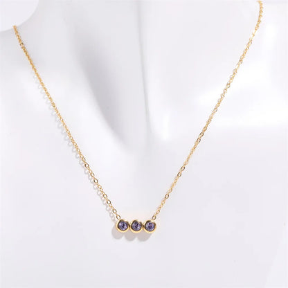 201 Stainless Steel 304 Stainless Steel Glass Gold Plated Retro Inlay Solid Color Zircon Pendant Necklace