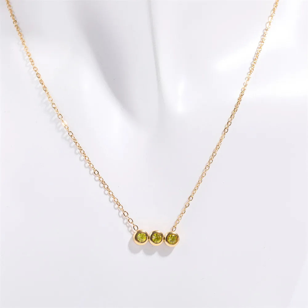 201 Stainless Steel 304 Stainless Steel Glass Gold Plated Retro Inlay Solid Color Zircon Pendant Necklace