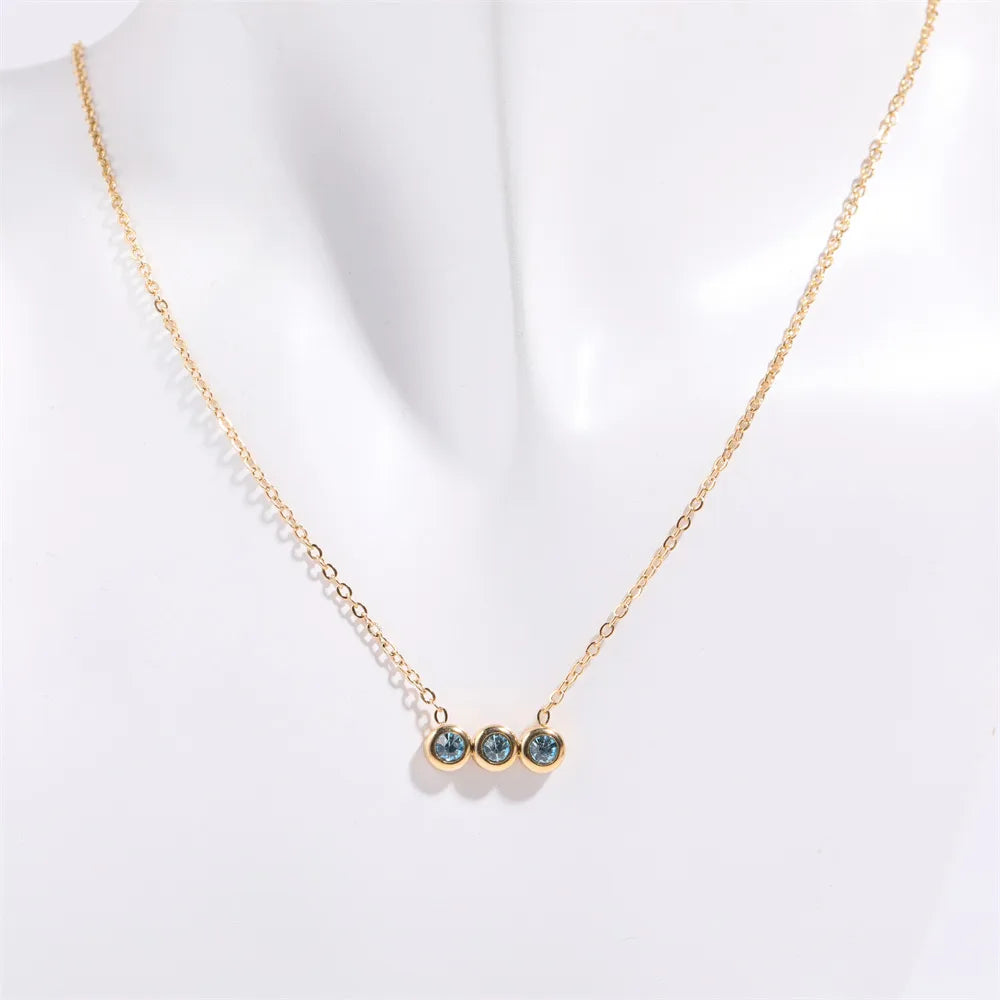 201 Stainless Steel 304 Stainless Steel Glass Gold Plated Retro Inlay Solid Color Zircon Pendant Necklace