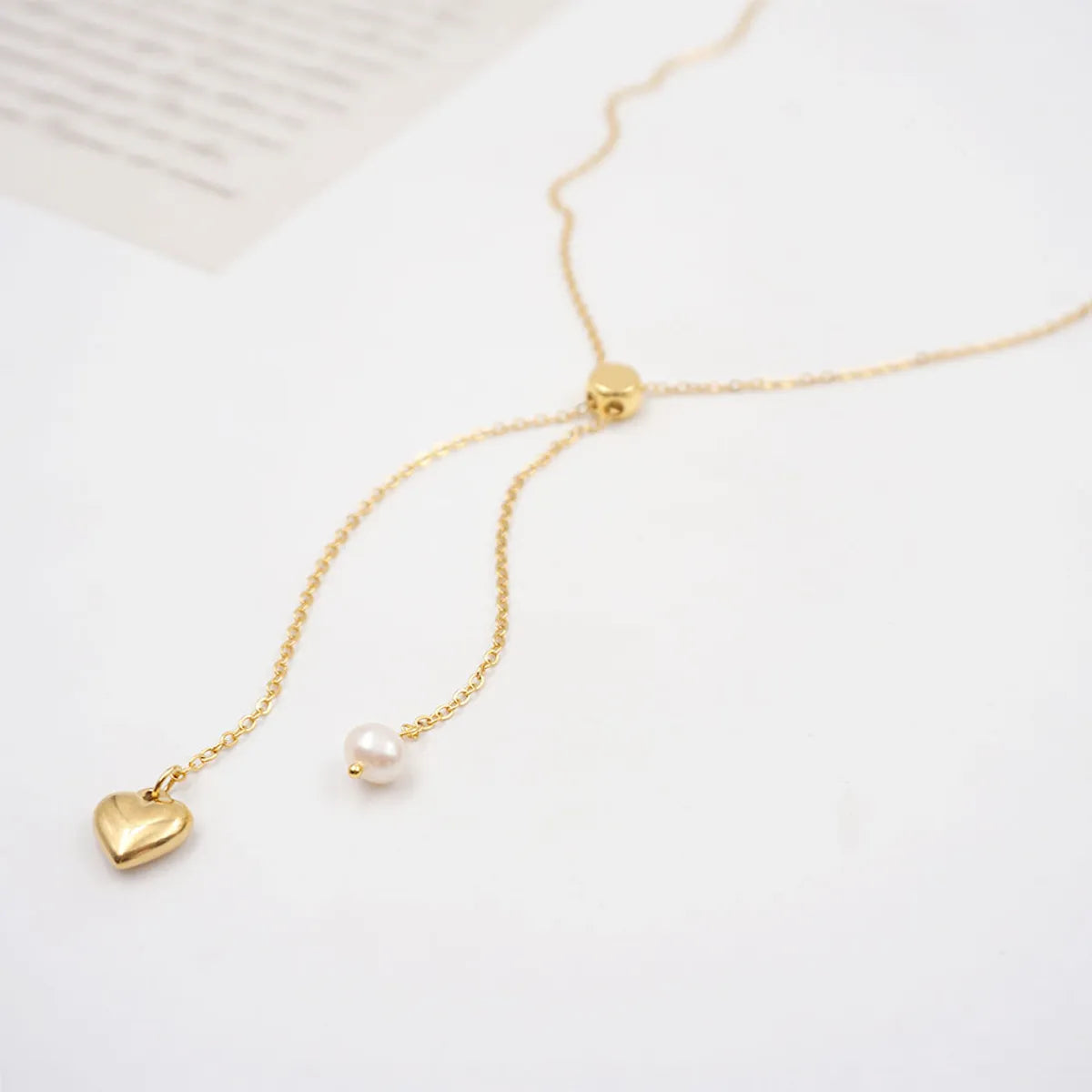 304 Stainless Steel Freshwater Pearl Titanium Steel Gold Plated Casual Vacation Simple Style Handmade Heart Shape Pendant Necklace