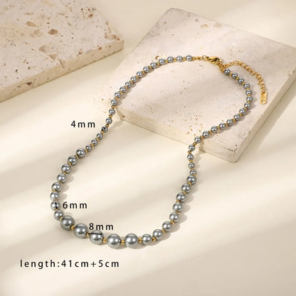 304 Stainless Steel Glass Pearl 18K Gold Plated Elegant Lady Classic Style Round Solid Color Necklace