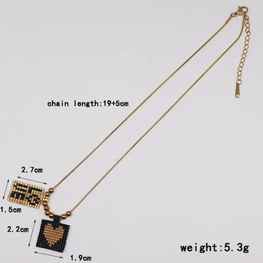 Wholesale Jewelry Ethnic Style Bohemian Classic Style Letter Heart Shape 304 Stainless Steel Glass Beads Gold Plated Pendant Necklace