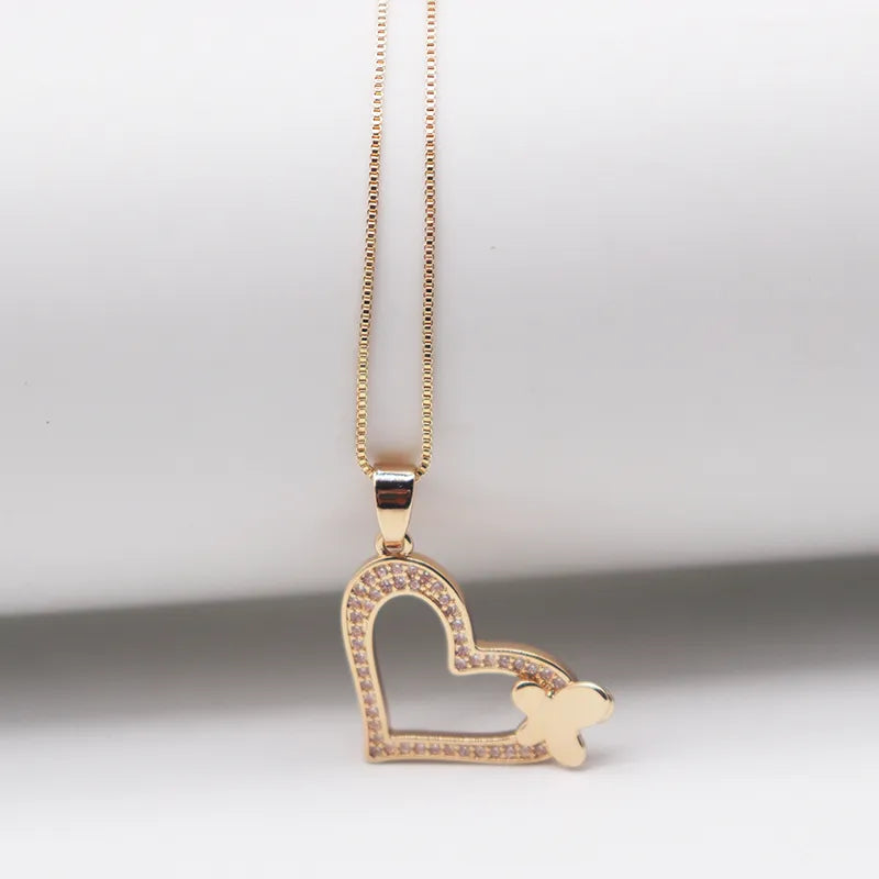 Wholesale Jewelry Casual Elegant Heart Shape 304 Stainless Steel Zircon Gold Plated Silver Plated Plating Inlay Pendant Necklace