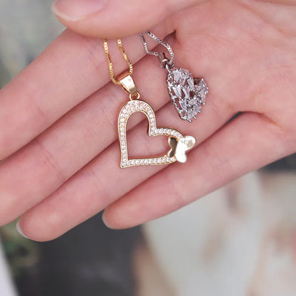 Wholesale Jewelry Casual Elegant Heart Shape 304 Stainless Steel Zircon Gold Plated Silver Plated Plating Inlay Pendant Necklace