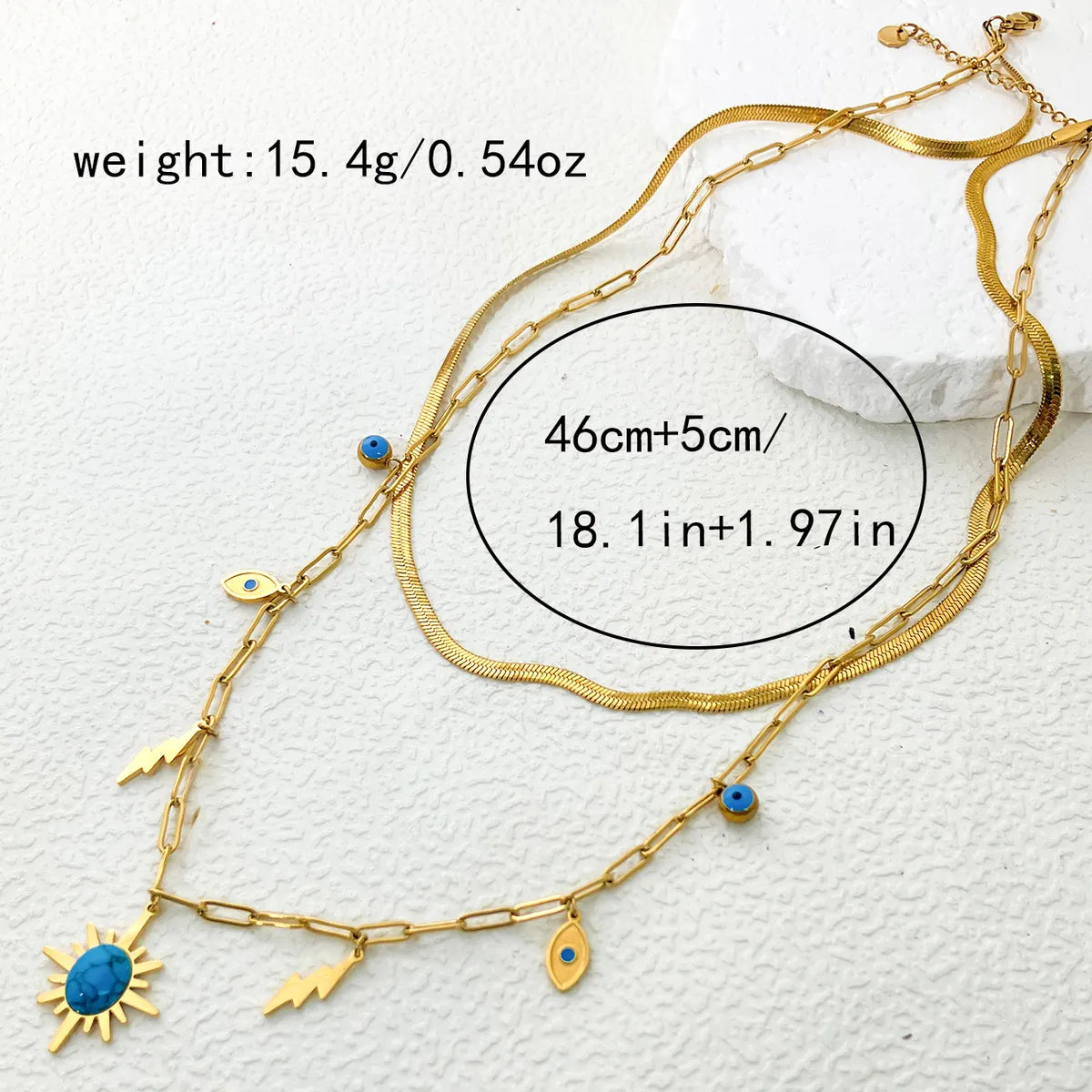 304 Stainless Steel Gold Plated Casual Hawaiian Beach Inlay Sun Leaves Eye Turquoise Pendant Necklace