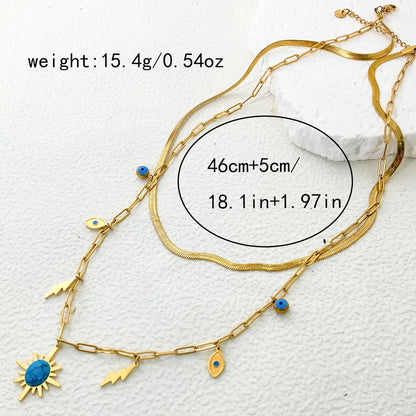 304 Stainless Steel Gold Plated Casual Hawaiian Beach Inlay Sun Leaves Eye Turquoise Pendant Necklace