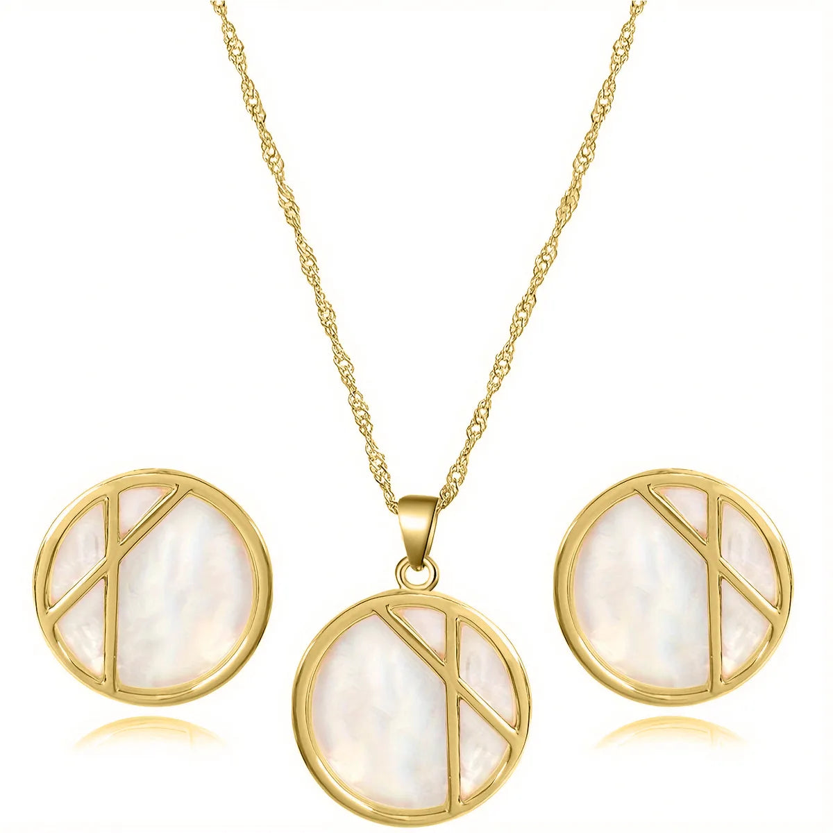 304 Stainless Steel Gold Plated Casual Simple Style Inlay Round Shell Jewelry Set