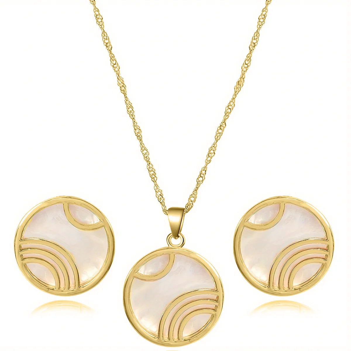 304 Stainless Steel Gold Plated Casual Simple Style Inlay Round Shell Jewelry Set