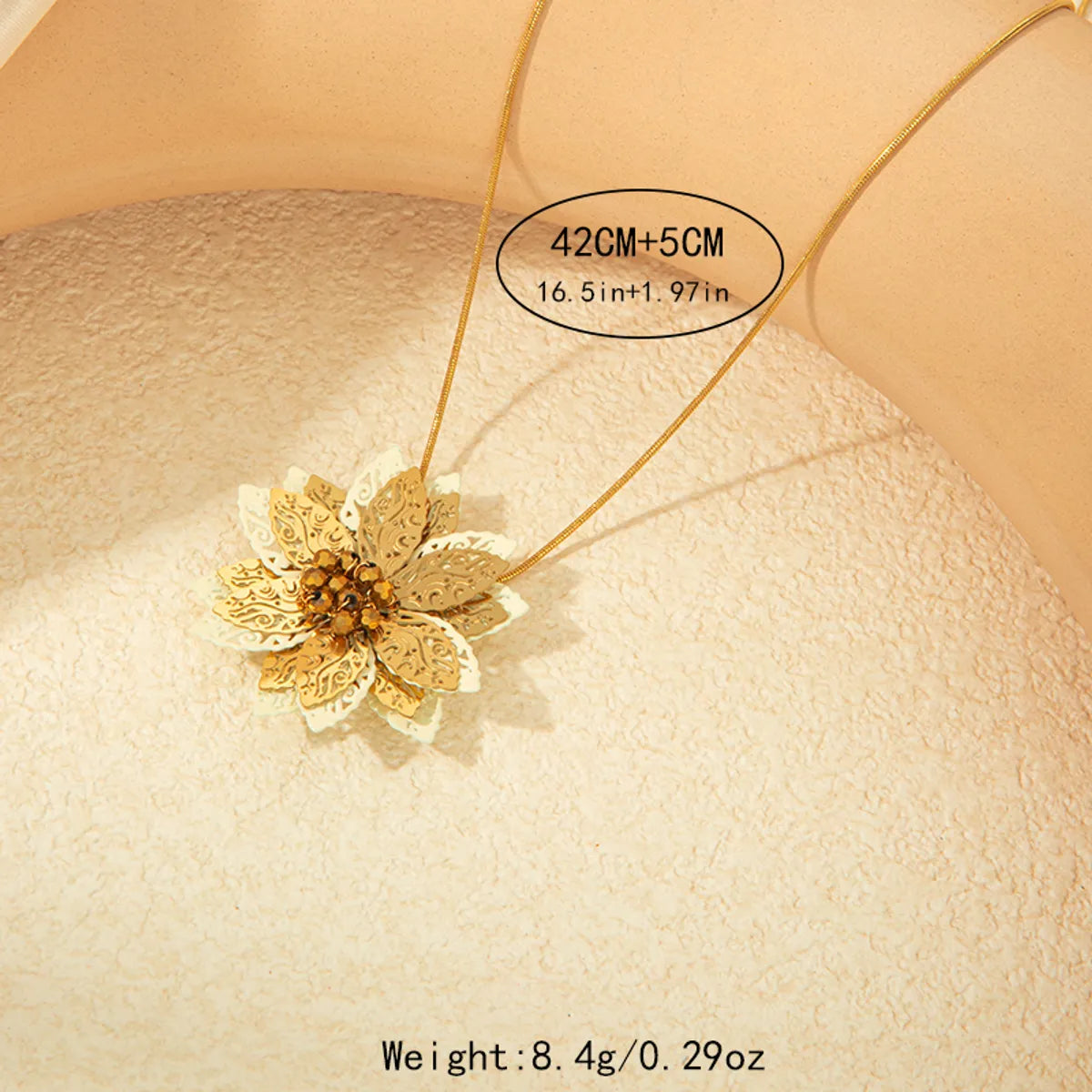 304 Stainless Steel Gold Plated Classical Romantic Sweet Plating Hollow Out Flower Pendant Necklace