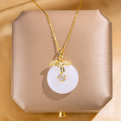 Wholesale Jewelry Elegant Lady Streetwear Geometric Flower Butterfly 304 Stainless Steel Acrylic Zircon 18K Gold Plated Inlay Pendant Necklace