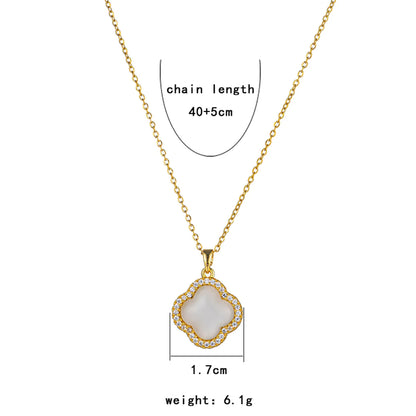 Wholesale Jewelry Elegant Lady Streetwear Geometric Flower Butterfly 304 Stainless Steel Acrylic Zircon 18K Gold Plated Inlay Pendant Necklace