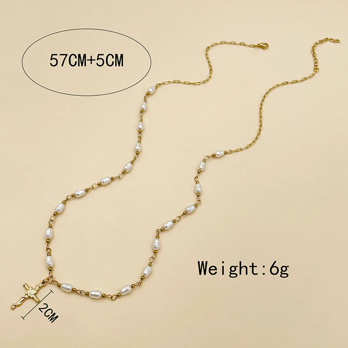 Wholesale Jewelry Elegant Modern Style Cross 304 Stainless Steel Pearl 14K Gold Plated Plating Inlay Pendant Necklace